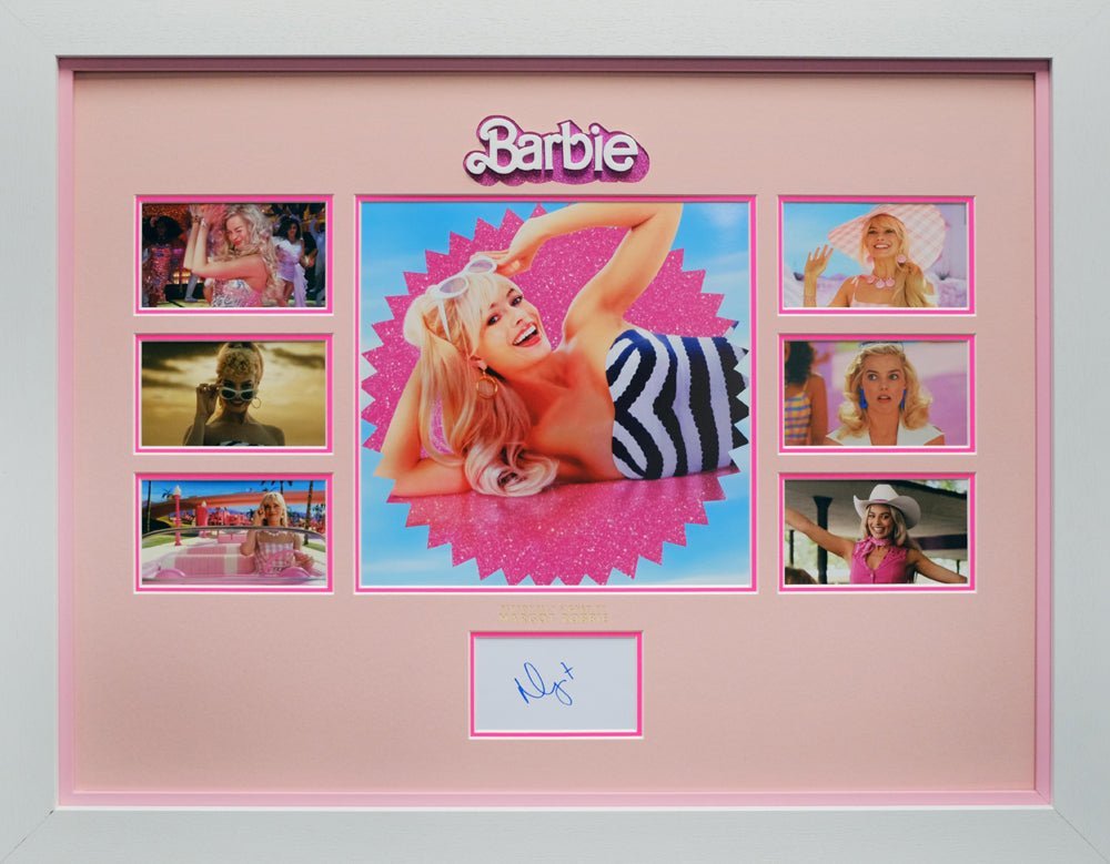 Barbie white card display signed by Margot Robbie - Memorabilia Framers Shop
